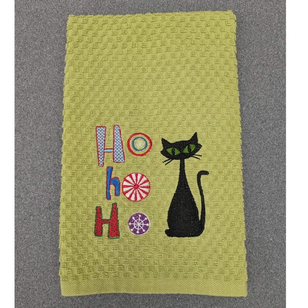 Ho Ho Ho Christmas Holiday Mid Century Modern Retro Cat Kitchen Tea Towel